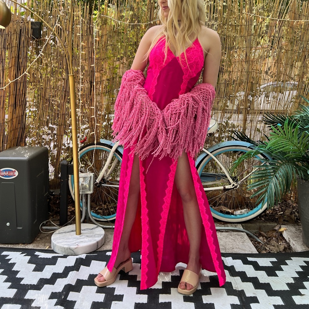 SOLD For Love & Lemons Neon Pink Lace Maxi Dress